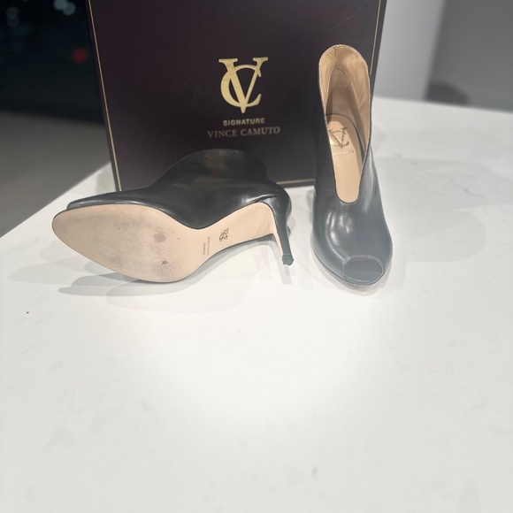 Vince Camuto Signature Black Leather Peep-Toe Booties - Picture 4 of 9